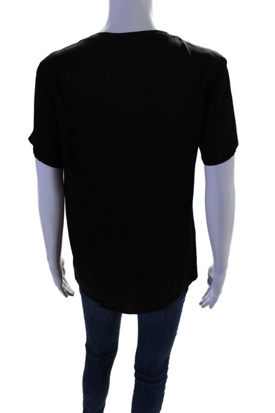 Theory Womens Silk Solid Black V-Neck Short Sleeve Tee Top Size S