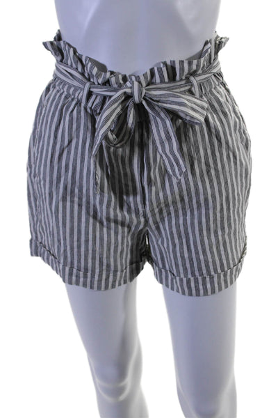 Frame Womens White Linen Blend Striped Belt High Waisted Mini Shorts Size XS