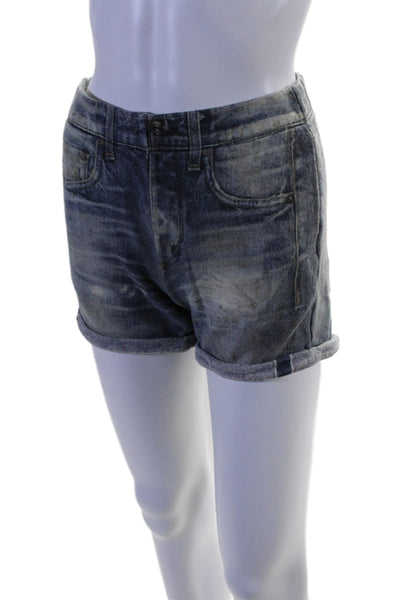 Rag & Bone Jean Womens Blue Denim Printed Cuff Knit High Rise Shorts Size XS