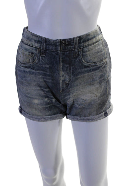 Rag & Bone Jean Womens Cotton Blue Denim Print Cuff Pull On Shorts Size XS