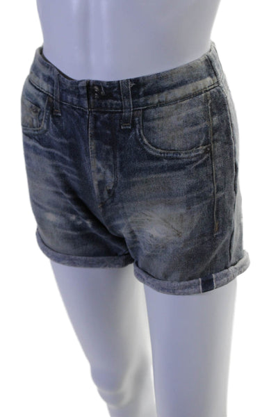 Rag & Bone Jean Womens Cotton Blue Denim Print Cuff Pull On Shorts Size XS