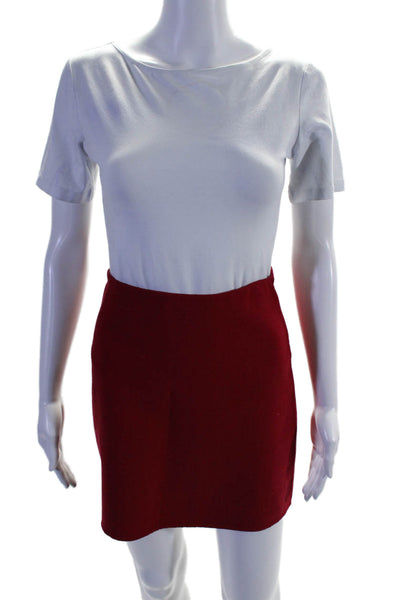 Theory Womens Wool Solid Red Zip Back Mini Skirt Size 0