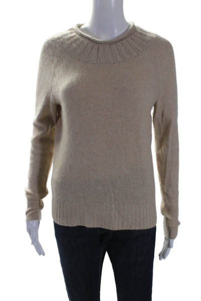 J Crew Womens Cashmere Rib Knit High Mock Neck Sweater Beige Size XXS