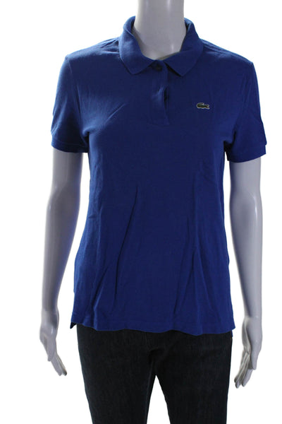 Lacoste Womens Cotton Short Sleeve Collar Button Polo Shirt Top Blue Size S