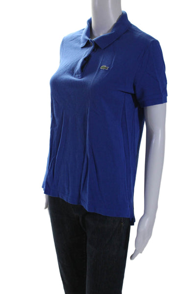 Lacoste Womens Cotton Short Sleeve Collar Button Polo Shirt Top Blue Size S