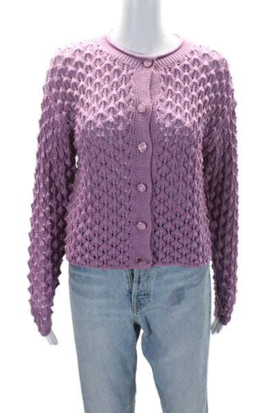 Heartloom Womens Woven Button Down Cardigan Sweater Purple Cotton Size Small