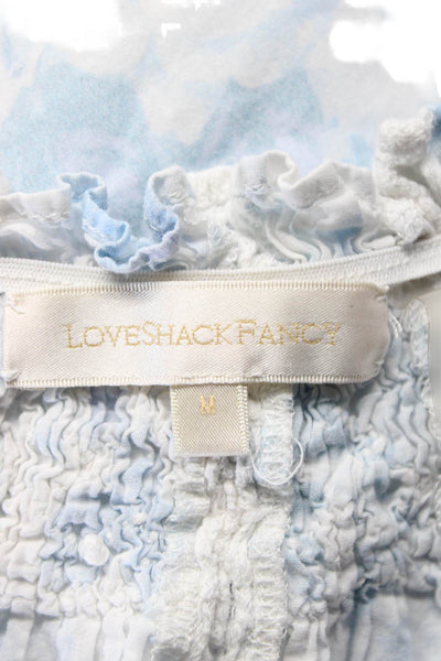 Love Shack Fancy Womens Floral Print Tank Top Blue White Cotton Size Medium