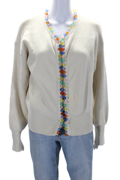 Self Same Womens Jeweled Trim Cardigan Sweater White Cotton Blend Size Small