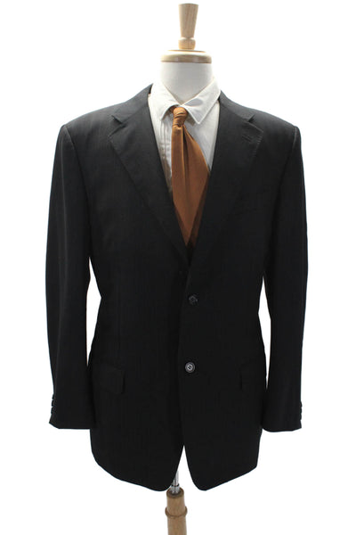 Canali Mens Wool Striped Single Breasted Blazer Suit Jacket Black Size 54