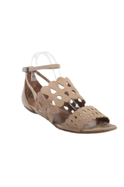 Alaia Womens Suede Cut Out Ankle Strap Sandals Sand Beige Size 41 11