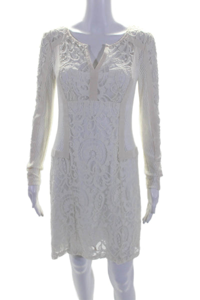 Nanette Lepore Womens Floral Lace Mesh Textured Zipped Midi Dress White Size 4