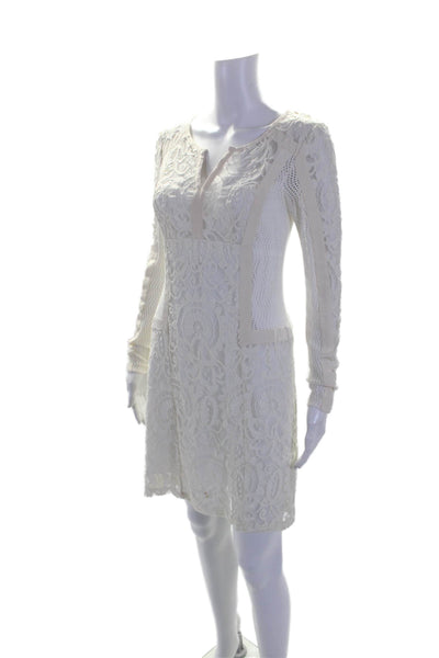 Nanette Lepore Womens Floral Lace Mesh Textured Zipped Midi Dress White Size 4