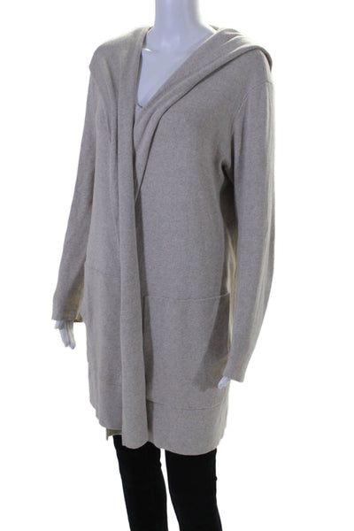 Minnie Rose Womens Cotton Long Sleeved Hooded Open Closure Cardigan Beige Size M