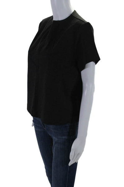 Spanx Womens Texture Back Zip Short Sleeve Cropped Lined Top Black Size LG