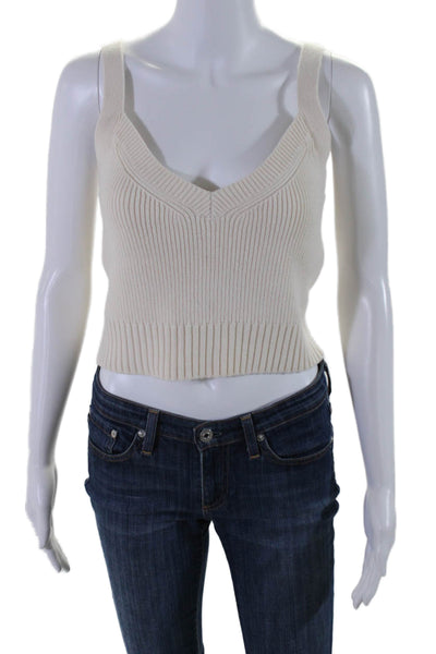 Intermix Womens Cotton Blend V-Neck Pullover Knit Tank Top Cream Size S