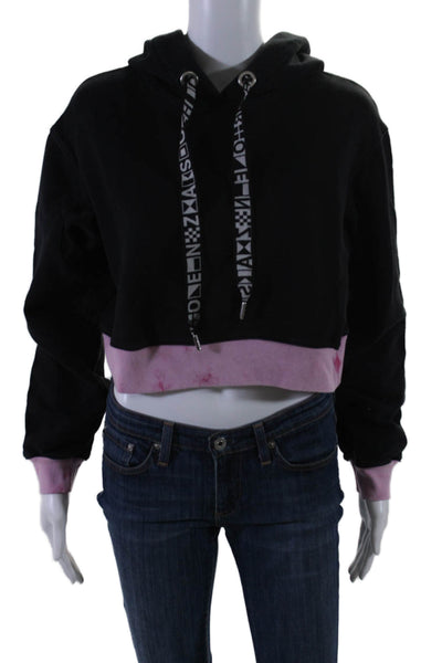 Proenza Schouler White Label Womens Cotton Pullover Cropped Hoodie Black Size XS