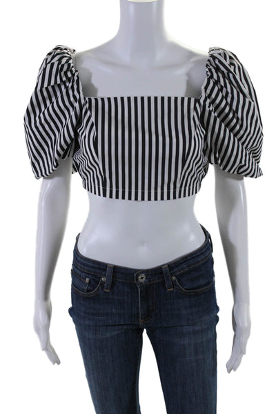 Toccin Womens Cotton Striped Square Neck Short Sleeve Blouse Top Black Size 2