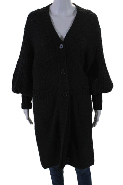 Toccin Womens Knit V-Neck Button Up Longline Cardigan Sweater Black Size S