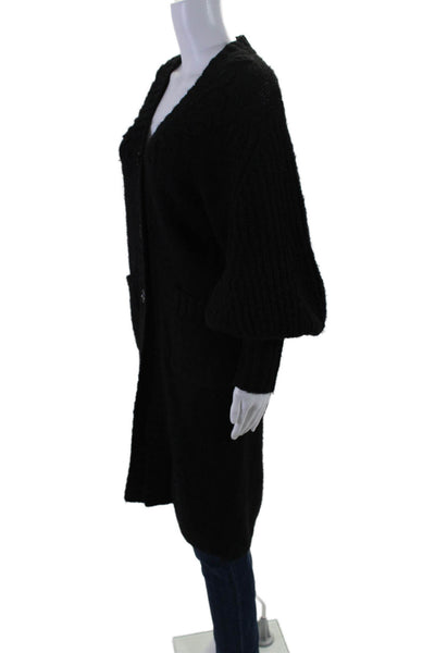 Toccin Womens Knit V-Neck Button Up Longline Cardigan Sweater Black Size S