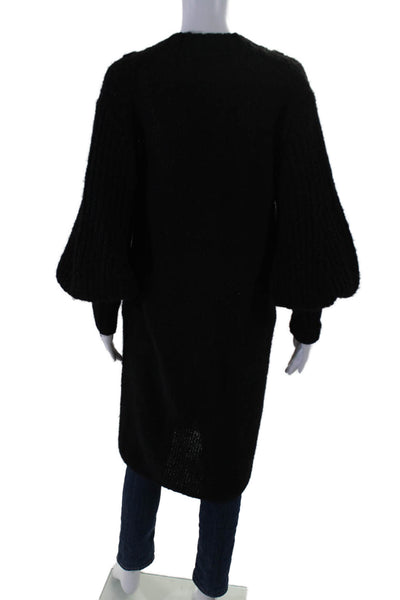 Toccin Womens Knit V-Neck Button Up Longline Cardigan Sweater Black Size S