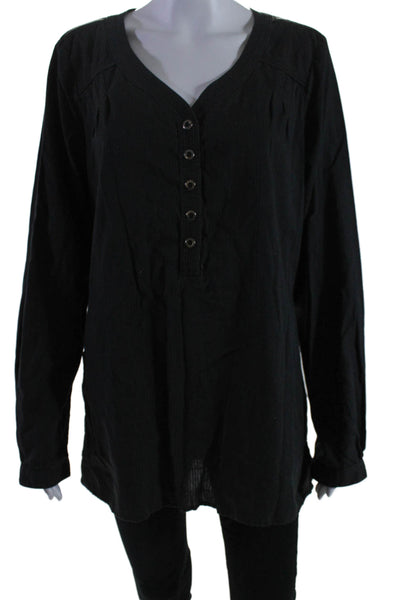 The North Face Women's V-Neck Long Leaves Half Button Blouse Black Size XL