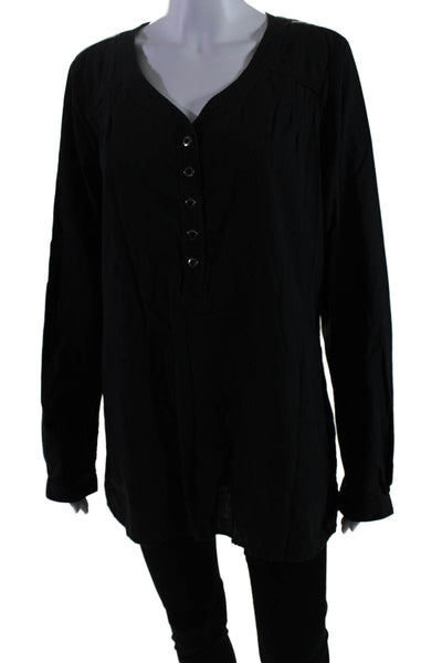 The North Face Women's V-Neck Long Leaves Half Button Blouse Black Size XL