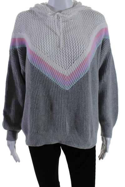 Spiritual Gangster Womens Cotton Striped Open Knit Hooded Sweater Multi Size XS