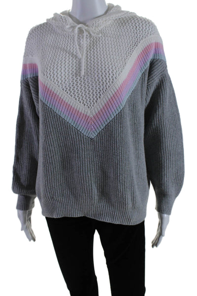 Spiritual Gangster Womens Cotton Striped Open Knit Hooded Sweater Multi Size XS