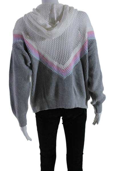 Spiritual Gangster Womens Cotton Striped Open Knit Hooded Sweater Multi Size XS