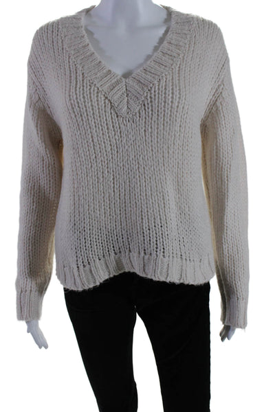 Bella Dahl Womens Wool Long Sleeve V Neck Pullover Sweater White Size XS