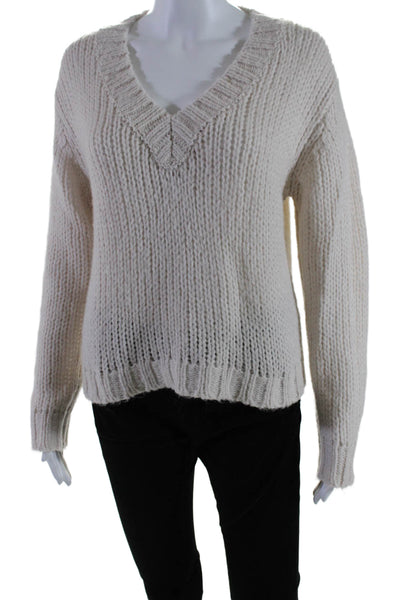 Bella Dahl Womens Wool Long Sleeve V Neck Pullover Sweater White Size XS