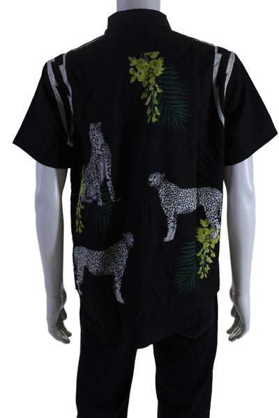 Mavrans Mens Collared Short Sleeve Abstract Print Button Shirt Black Size Large