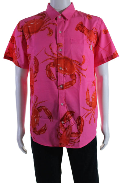 Mavrans Mens Short Sleeve Button Down Abstract Print Shirt Pink Large