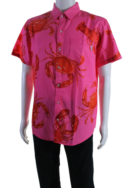 Mavrans Mens Short Sleeve Button Down Abstract Print Shirt Pink Large