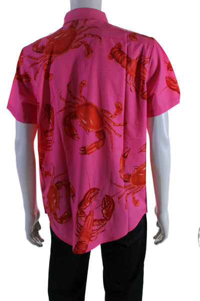 Mavrans Mens Short Sleeve Button Down Abstract Print Shirt Pink Large