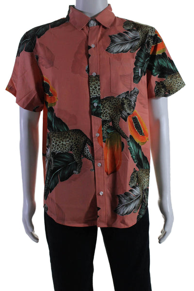 Mavrans Mens Collared Abstract Print Button Down Shirt Orange Size Large