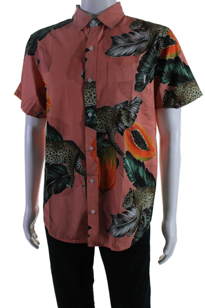 Mavrans Mens Collared Abstract Print Button Down Shirt Orange Size Large