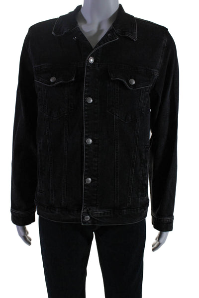 Zara Mens Long Sleeve Collared Button Down Jean Jacket Black Size XL