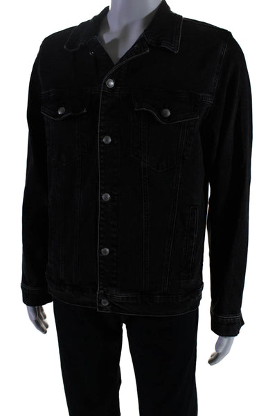 Zara Mens Long Sleeve Collared Button Down Jean Jacket Black Size XL