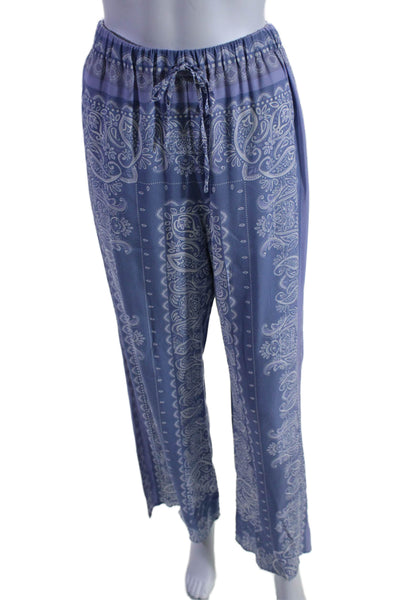 Intermix Womens Paisley Elastic Waist Drawstring Straight Pants Blue Size S