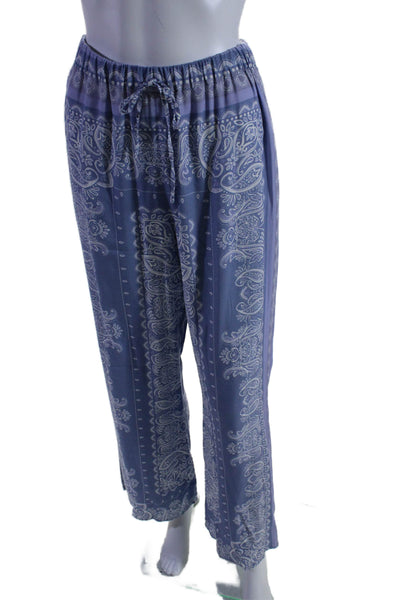 Intermix Womens Paisley Elastic Waist Drawstring Straight Pants Blue Size S