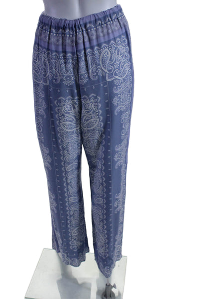 Intermix Womens Paisley Elastic Waist Drawstring Straight Pants Blue Size S