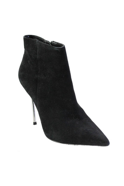 Steve Madden Womens Suede Pointed Toe Zip Up Ankle Boots Heels Black Size 6.5