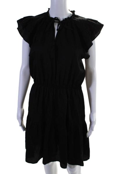 Stark Womens Cotton Ruched Short Sleeve Tied Tiered Midi Dress Black Size S