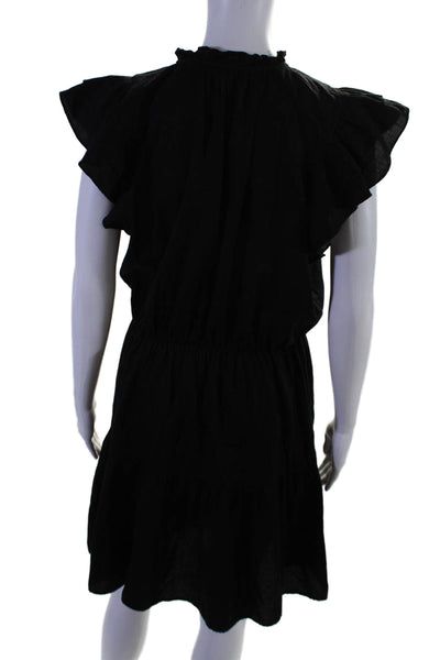 Stark Womens Cotton Ruched Short Sleeve Tied Tiered Midi Dress Black Size S