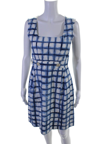 Sportmax Womens Cotton Check Print Buttoned Front Slit A-Line Dress Blue Size 6