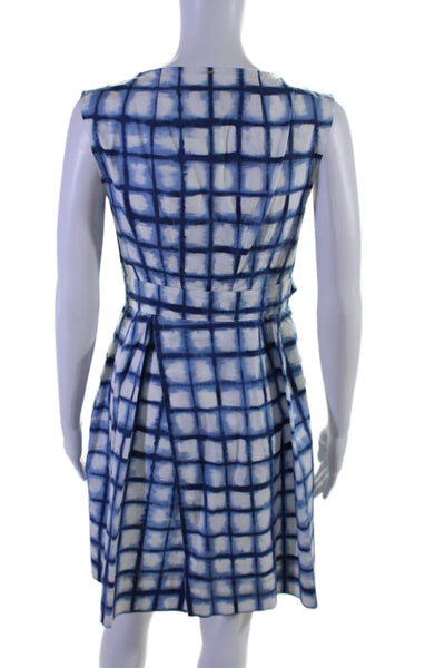 Sportmax Womens Cotton Check Print Buttoned Front Slit A-Line Dress Blue Size 6