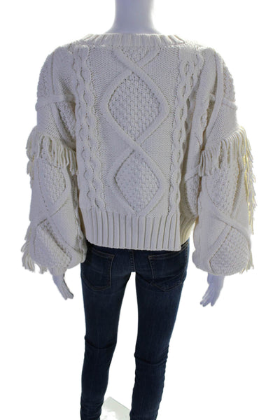 Line And Dot Womens White Cotton Fringe Crew Neck Pullover Sweater Top Size S