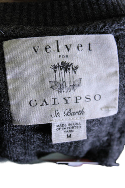 Velvet for Calypso St. Barth Womens Gray Waffle Knit Pullover Sweater Top Size M