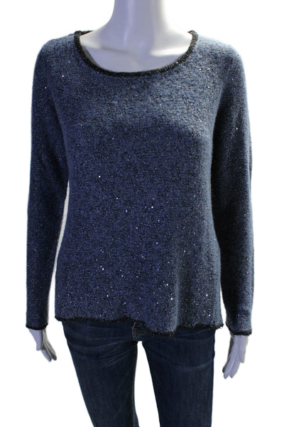 Gerard Darel Womens Blue Sequins Scoop Neck Long Sleeve Sweater Top Size 2